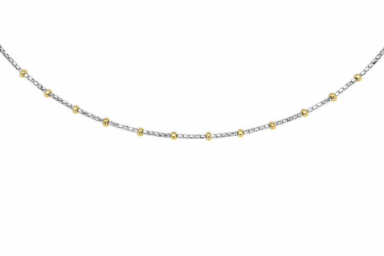 20518 14K TWO TONE BOX LINK BEADED ANKLET BRACELET