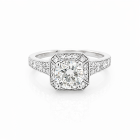 477687 18K WHITE GOLD 1.18TCW  I SI1 ROUND DIAMOND CENTER ART DECO STYLE ENGAGEMENT RING