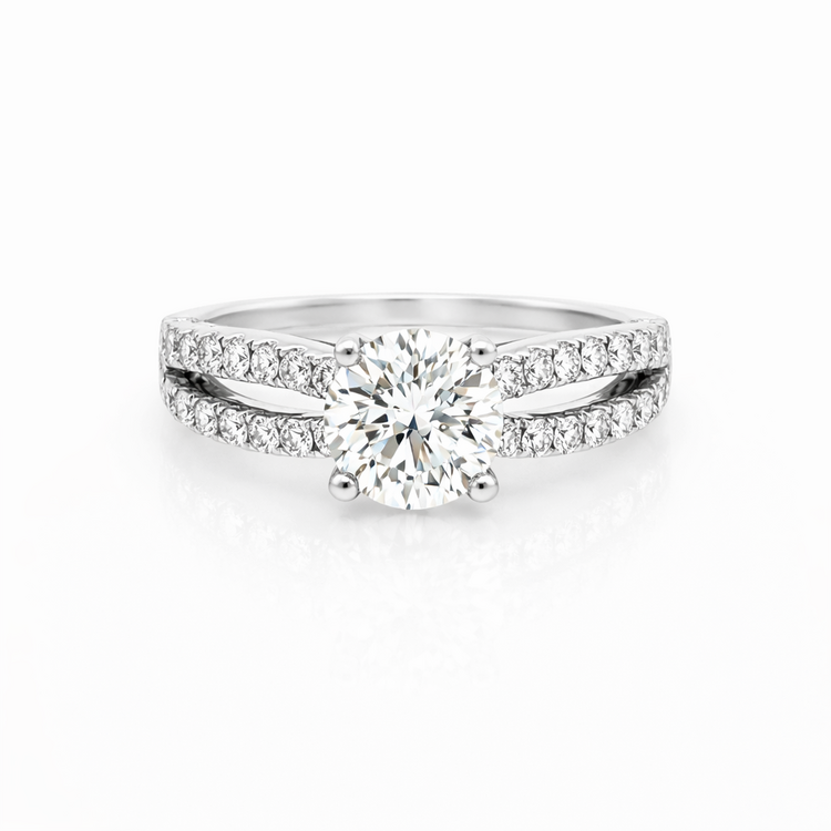 475310 14K WHITE GOLD 1.05 CT ROUND DIAMOND CENTER WITH DOUBLE SPLIT DIAMOND SHANK ENGAGEMENT RING