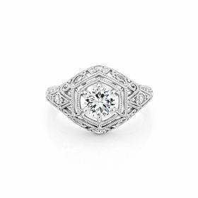 475170 14K WHITE GOLD 1.17CTW G COLOR I1 DIAMOND  ANTIQUE DESIGN  FILIGREE ENGAGEMENT RING