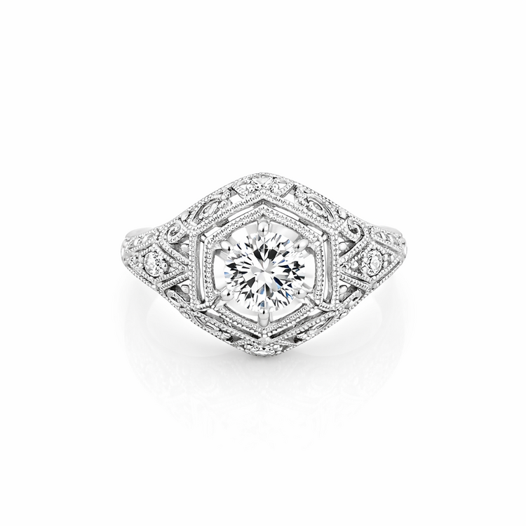 475170 14K WHITE GOLD 1.17CTW G COLOR I1 DIAMOND  ANTIQUE DESIGN  FILIGREE ENGAGEMENT RING