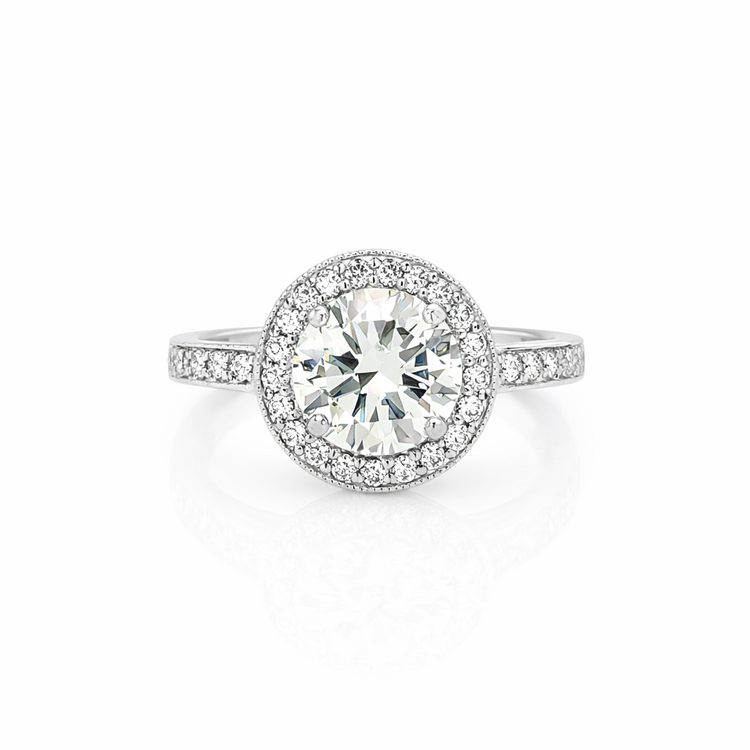475456  14K WHITE GOLD .160CT CENTER DIAMOND K/L COLOR VS1 .35CT DIAMOND HALO  ENGAGEMENT RING