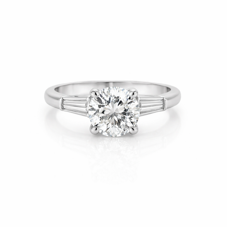 477691 Platinum 1ct Diamond Engagement Ring with Baguettes on each side