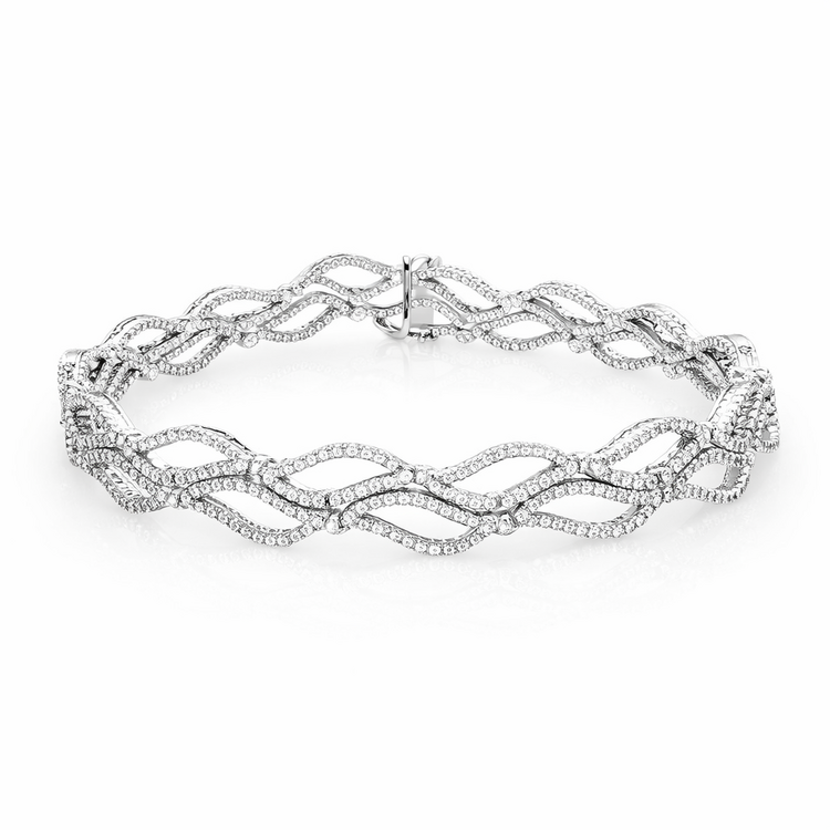 20065 18K WHITE GOLD 1.92CT DIAMOND DOUBLE ROW FANCY WAVE LEAF DESIGN BRACLET