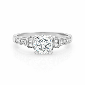 475121 18K WHITE GOLD .73TCW ROUND DIAMOND CENTER  ANTIQUE DESIGN .25TCW MOUNTING ENGAGEMENT RING
