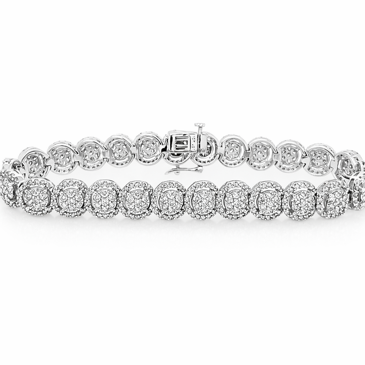 20435 10K WHITE GOLD 5CTW DIAMOND HALO CLUSTER FANCY LADIES BRACELET