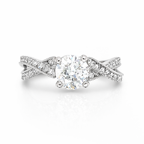 477709 14K WHITE GOLD 1.25 CT ROUND DIAMOND CENTER MILGRAIN TWIST STYLE ENGAGEMENT  RING