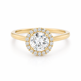 45052 14K YELLOW GOLD .88TCW H SI1 ROUND  DIAMOND CENTER WITH HALO ENGAGEMENT RING