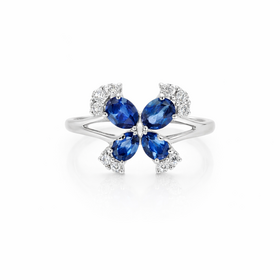40268 14K WHITE GOLD .16CTW  DIAMOND SAPPHIRE FANCY BUTTERFLY RING