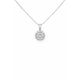 70777 14K WHITE GOLD .56CT CENTER DIAMOND .24CT DIAMOND HALO PENDANT NECKLACE