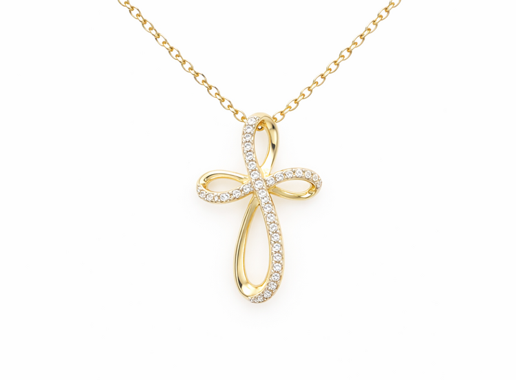 75114 10K YELLOW GOLD .10CTW DIAMOND HIGH POLISH SLIDE CROSS PENDANT NECKLACE