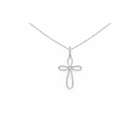 75115 10K WHITE GOLD .30CTW DIAMOND RIBBON STYLE CROSS PENDANT NECKLACE
