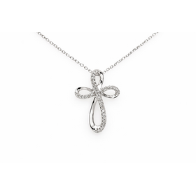 75113 10K WHITE GOLD .10CTW DIAMOND HIGH POLISH SLIDE CROSS PENDANT NECKLACE