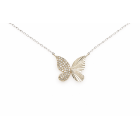 70774 10K YELLOW GOLD .25CTW DIAMOND HALF DIAMOND CUT BUTTERFLY NECKLACE