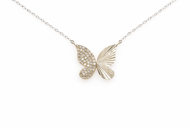 70774 10K YELLOW GOLD .25CTW DIAMOND HALF DIAMOND CUT BUTTERFLY NECK+LACE