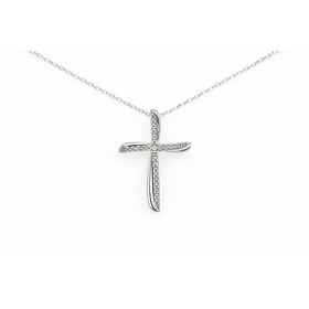 75116 10K WHITE GOLD .15CTW DIAMOND HIGH POLISH SLIDE CROSS PENDANT NECKLACE