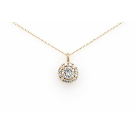 70780 14K YELLOW GOLD .60CT CENTER DIAMOND  .24CT HALO PENDANT NECKLACE