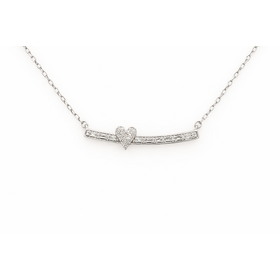 70771 10K WHITE GOLD .13CTW DIAMOND BAGUETTE AND ROUND BAR WITH PETITE HEART NECKLACE