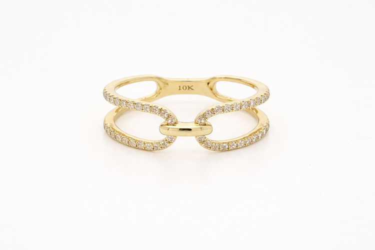 40486 10K YELLOW GOLD .30CTW DIAMOND HIGH POLISH SPLITED SHANK FASHION LADIES RING