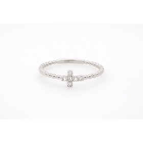 40483 10K WHITE GOLD .10CTW DIAMOND  SIDE WAY CROSS BEADED BAND LADIES RING