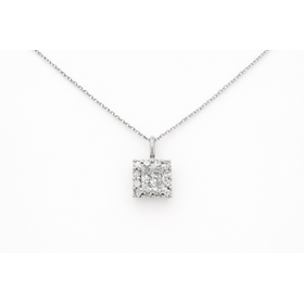 70778 14K WHITE GOLD .61CT CENTER PRINCESS CUT DIAMOND .24CT HALO PENDANT NEKCLACE