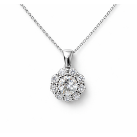 70784 14K WHITE GOLD .37CT DIAMOND CENTER .20CT HALO PENDANT NECKLACE