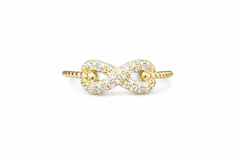 40487 10K YELLOW GOLD .20CTW DIAMOND INFINITY BEADED BAND LADIES RING