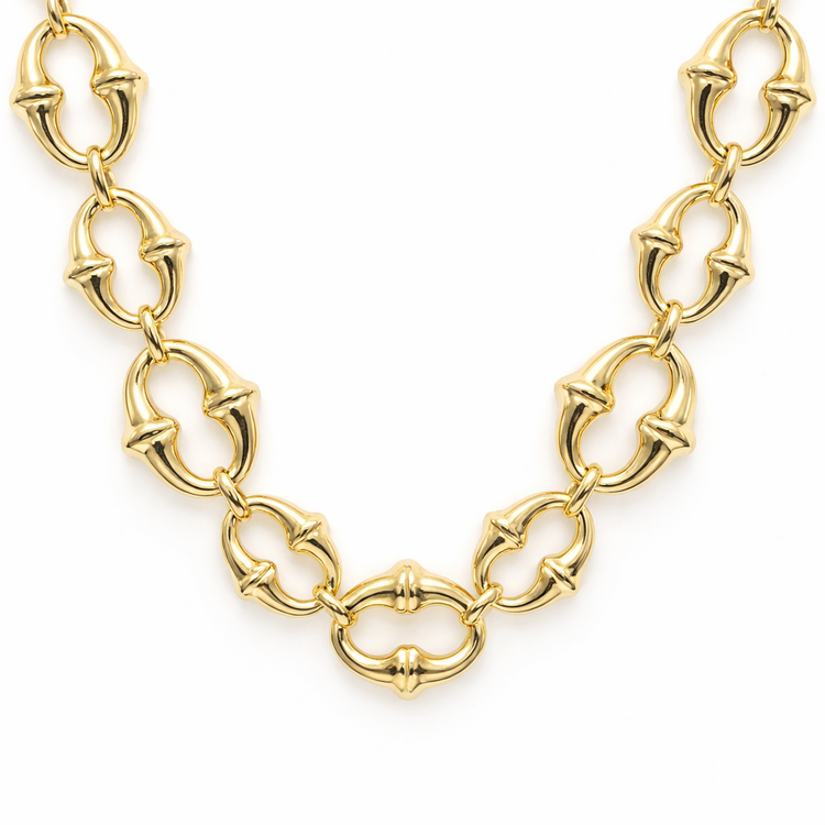 60135 14K YELLOW GOLD HIGH POLISH PUFFY FANCY LINK NECKPIECE