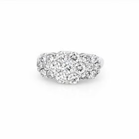 40884 14K WHITE GOLD 1.6CT DIAMOND FLOWER  CLUSTER COCKTAIL RING