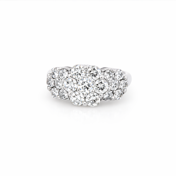 40884 14K WHITE GOLD 1.6CT DIAMOND FLOWER  CLUSTER COCKTAIL RING