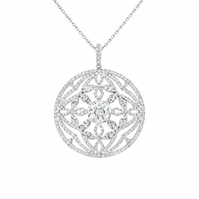 70755 18K WHITE GOLD 2.20CTW DIAMOND CLUSTER FLOWER CUT OUT DESIGN FANCY PENDAT WITH 14K WHITE GOLD CABLE CHAIN NECKLACE