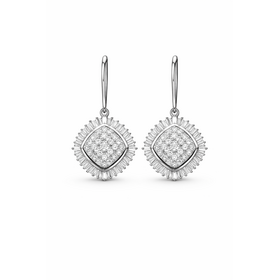 30777 14K WHITE GOLD .95CTW  BAGUETTE HALO PAVE SET SUNFLOWER  LEVERBACK EARRINGS