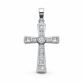 76033 14K WHITE GOLD 1CT DIAMOND BEZEL SET CROSS PENDANT