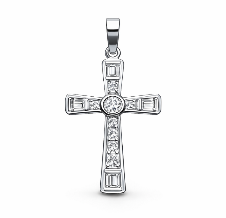 76033 14K WHITE GOLD 1CT DIAMOND BEZEL SET CROSS PENDANT