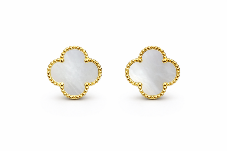 30585 14K YELLOW GOLD 11.50MM MOTHER OF PEARL CLOVER  STUDS