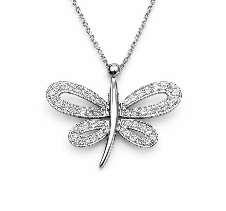 70785 14K WHITE GOLD .25CTW DIAMOND DRAGONFLY PENDANT NEKCLACE