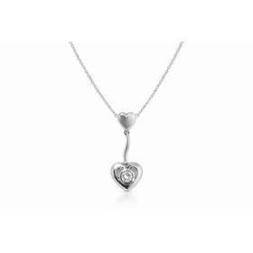 70786 14K WHITE GOLD DIAMOND PETITE DOUBLE HEART DROP STYLE SLIDE PENDANT NECKLACE