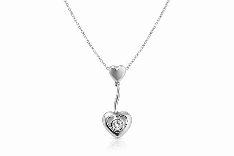 70786 14K WHITE GOLD DIAMOND PETITE DOUBLE HEART DROP STYLE SLIDE PENDANT NECKLACE