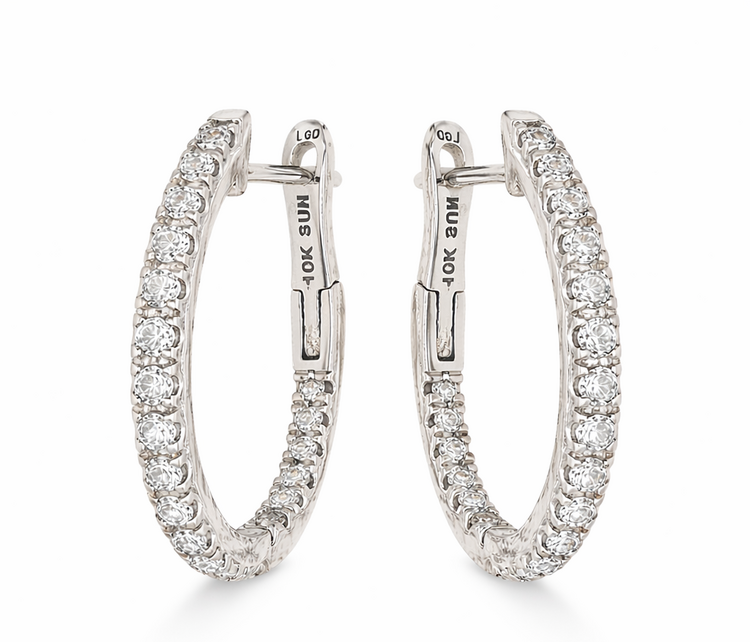 31589 10K WHITE GOLD .33CTW LAB GROWN DIAMOND INSIDE OUT OVAL SMALL HOOPS