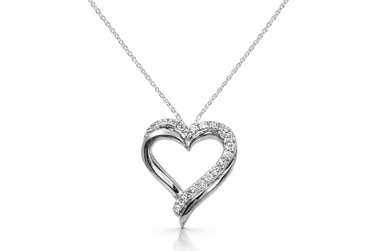 70787 10K WHITE GOLD .25CTW DIAMOND DOUBLE HEART HIGH POLISH SLIDE PENDANT NECKLACE