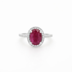 40148 14K WHITE GOLD 2.04CT GENUINE RUBY .35CT DIAMOND HALO LADIES RING