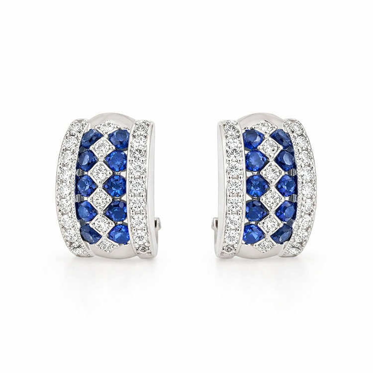 31560 14K WHITE GOLD .50CTW DIAMOND SAPPHIRE OMEGA BACKS EARRINGS