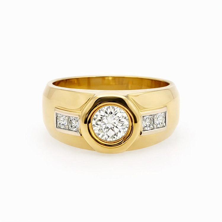 45058 14K YELLOW  GOLD 1.05CT ROUND DIAMOND  MEN'S  RING