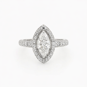 40441 14K WHITE GOLD .82TCW MARQUIS J SI1 DIAMOND CENTER WITH .65TCW HALO AND SHANK ENGAGEMENT RING