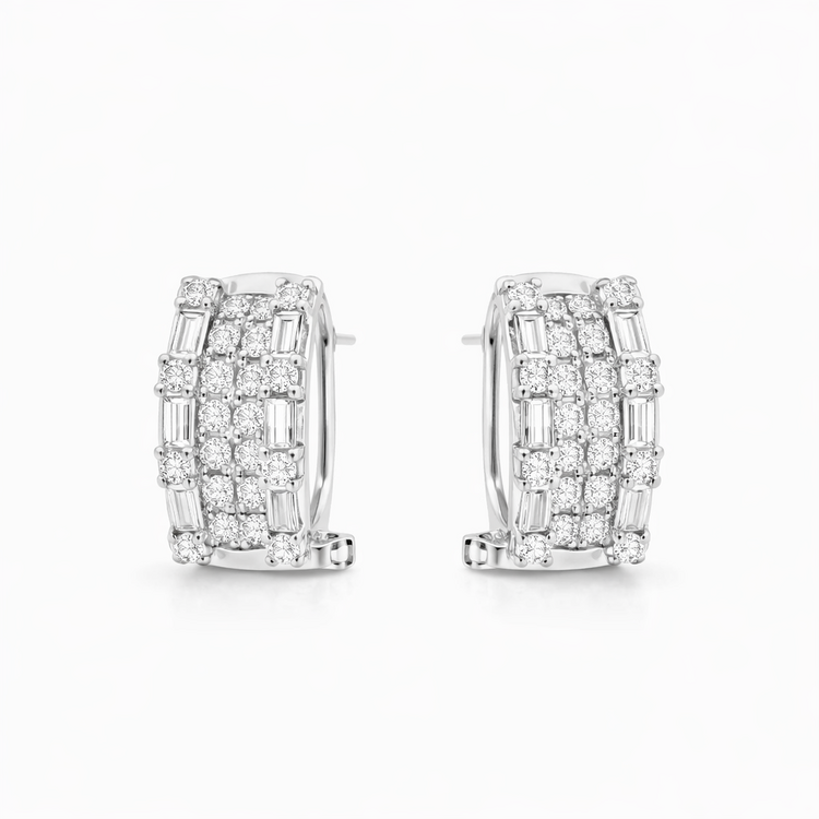 31517 18K WHITE GOLD 2CTW DIAMOND BAGUETTE AND ROUND OMEGA BACK EARRINGS