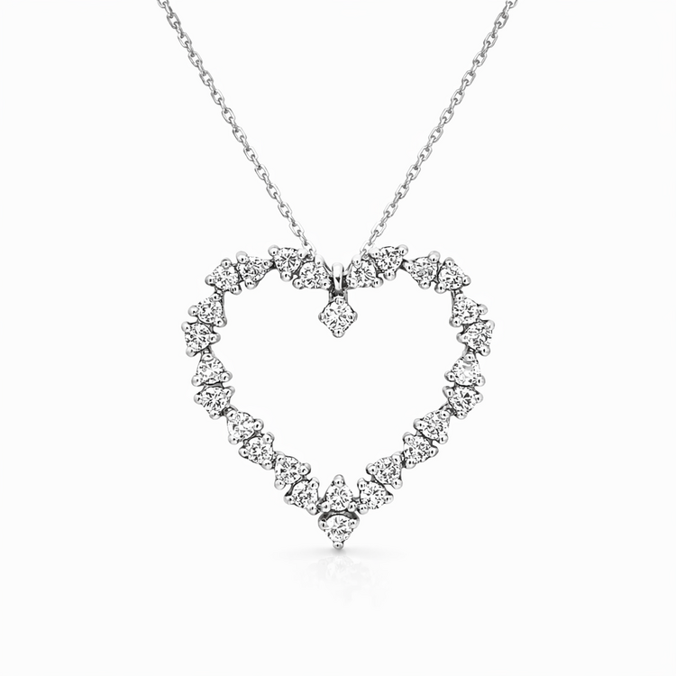 70752 14K WHITE GOLD 2CTW DIAMOND THREE PRONG HEART PENDANT NECKLACE