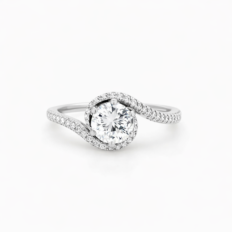 475020 14K WHITE GOLD .25CT  DIAMOND HALO WITH .74CT ROUND DIAMOND "D SI1" GIA CERT.