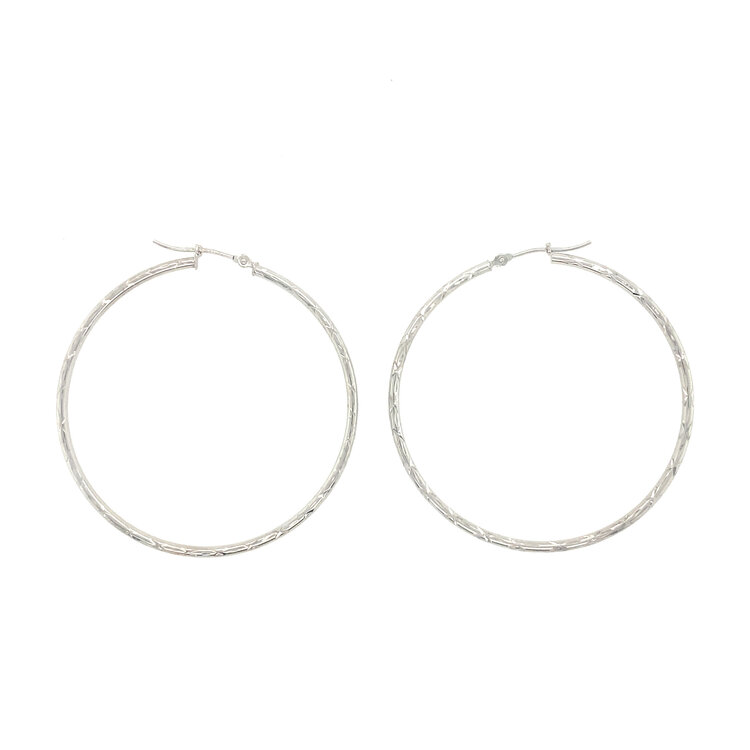 32120 14K WHITE GOLD 1.80" 1.75MM X DIAMOND CUT HOOPS