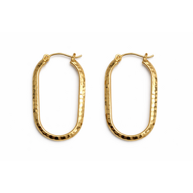 31540 14K YELLOW GOLD  1.25" 2.75MM DIAMOND CUT OVAL HOOPS