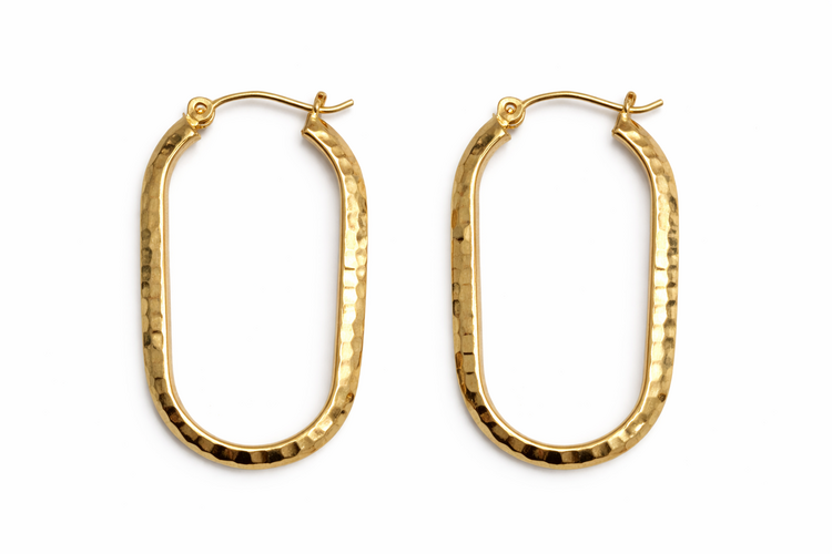 31540 14K YELLOW GOLD  1.25" 2.75MM DIAMOND CUT OVAL HOOPS